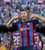 El polaco Lewandowski celebra uno de sus dos tantos para Barcelona (Fuente: AFP)