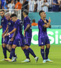 Lautaro Martínez festeja el primer gol de Argentina (Fuente: NA)