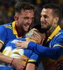 Aranda, Morales y Benedetto festejan el segundo de Boca (Fuente: Télam)