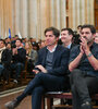 En primera fila, Axel Kicillof, Carlos Bianco y Cristina Álvarez Rodríguez. (Fuente: NA)