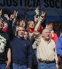 Pablo Moyano, Andrés Larroque, Taty Almeida, Hugo Yasky y Máximo Kirchner en el escenario de Plaza de Mayo. (Fuente: Leandro Teysseire)