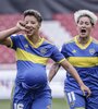 Kishi Núñez y Yamila Rodríguez festejan el primer gol de Boca (Fuente: Prensa Boca)