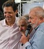 Haddad, Mujica y Lula en la conferencia de prensa del sábado. (Fuente: AFP)