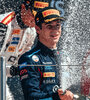 Franco Colapinto festeja en el podio de del GP España de la F3. (Fuente: Twitter)