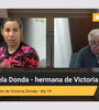 Imagen de la transmisión del juicio realizada por el medio comunitario La Retaguardia: Eva Daniel Donda y el acusado Adolfo Donda.