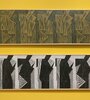 “Frisos II y III” (1985 y 86, 45 x 180 cm cada una), de Alfredo Hlito.
Abajo: Efigies, en verde (1983) y con manto rojo (1985); de Hlito. Más abajo: "Efigie observada", 1992, de Hlito.
