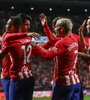 Todo el Atlético festeja con Morata, autor de dos goles (Fuente: EFE)