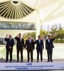 Los presidentes del Mercosur a los pies de una obra de Oscar Niemeyer. (Fuente: AFP)