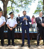 Pullaro y el ministro Cococcioni al presentar a la plana mayor de la Policía.