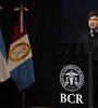 Milei, durante su discurso en la Bolsa de Comercio de Rosario. Imagen: @BolsaRosario.