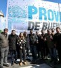 Carlos Bianco (cuarto desde la izq.) junto a dirigentes bonaerenses en la marcha por San Cayetano, en agosto pasado. (Fuente: Archivo)