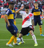 Palacios traba con el colombiano Fabra en el Superclásico que terminó 0-0 en Núñez. (Fuente: Alejandro Leiva)