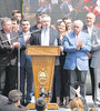 Alberto Fernández en el acto junto a Wado de Pedrom Uñac y Gioja. (Fuente: Télam)