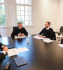 El presidente Alberto Fernández con el ministro Martín Guzmán y los diputados Máximo Kirchner y Carlos Heller, promotores del impuesto a la riqueza. (Fuente: NA)