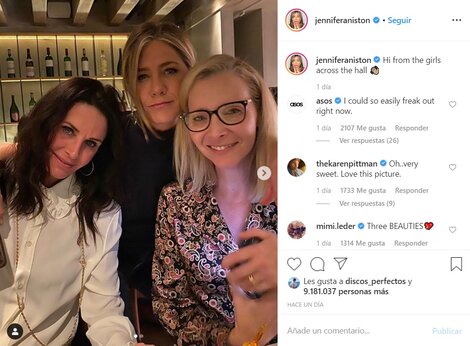 Jennifer Aniston publicó otra reunión de Friends