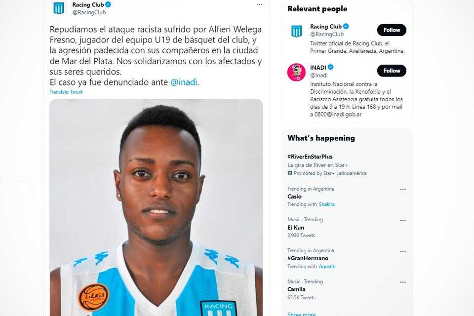 No basta con Báez Sosa: atacaron a golpes a un basquetbolista etíope