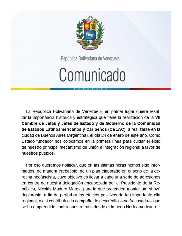 Maduro no vendrá a la cumbre de la Celac: "Se develó un plan para agredirlo"