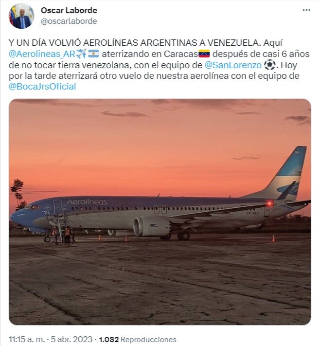 Aerolíneas Argentinas volvió volar a Venezuela, después de 6 años sin realizar esa ruta