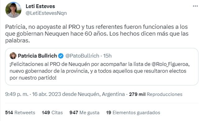 Patricia Bullrich se quiso colgar del triunfo de Rolando Figueroa en Neuquén y le pararon el carro