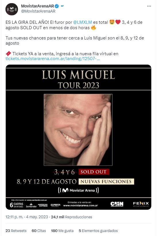 Entradas Para Luis Miguel En Argentina: Suman Tres Nuevas Funciones ...