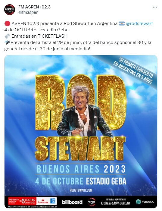 Rod Stewart en Argentina 2023: cuándo y dónde se presenta y cómo sacar  entradas, A cinco años de su última visita, Página