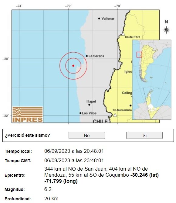 Fuerte sismo de 6,4 en Chile se sintió en San Juan y Mendoza