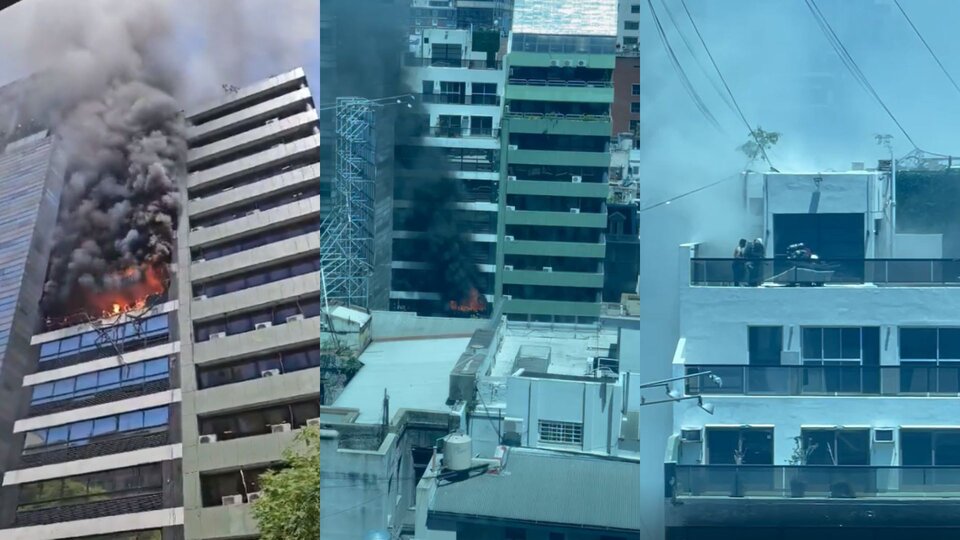 Los videos y fotos del impactante incendio en el edificio lindero al Ministerio de Trabajo
