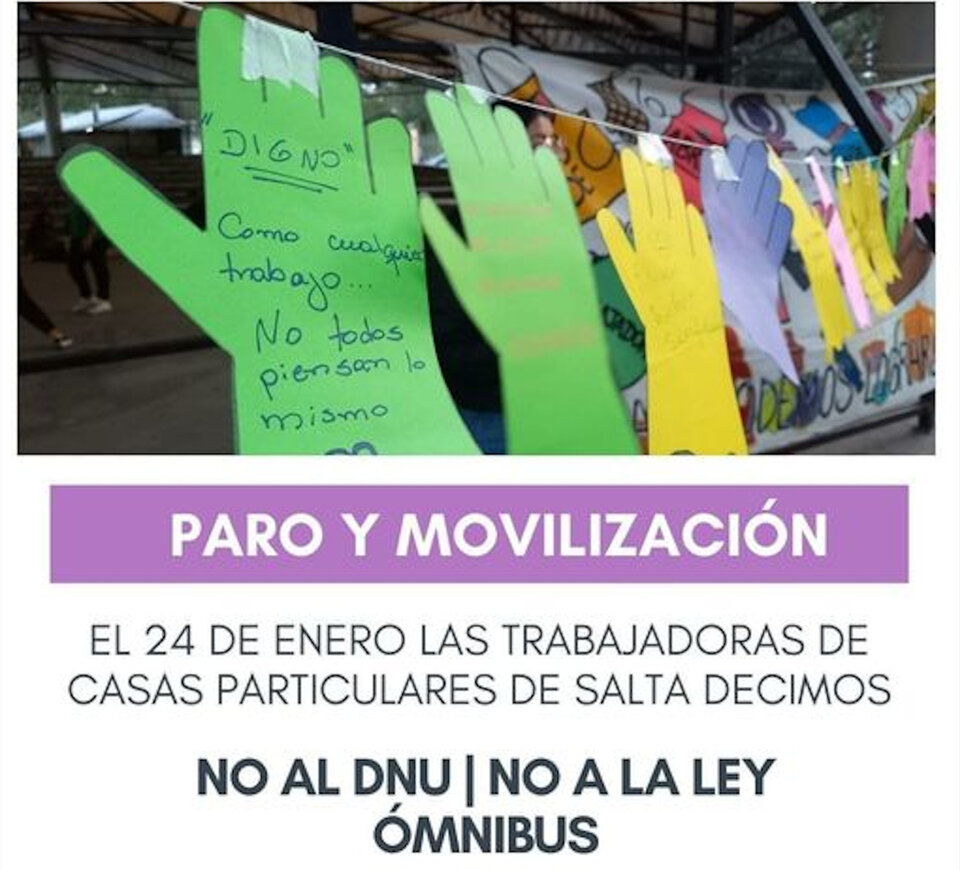 Trabajadoras de casas particulares se movilizarán por primera vez en Salta