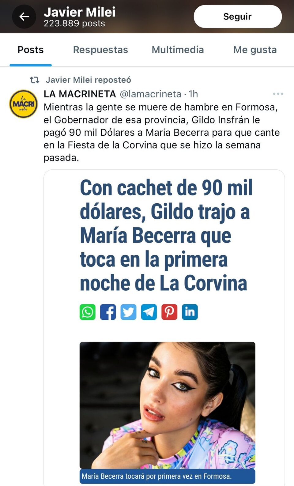 María Becerra habló sobre las críticas de Milei a Lali Espósito: "Querer silenciar a alguien no va"