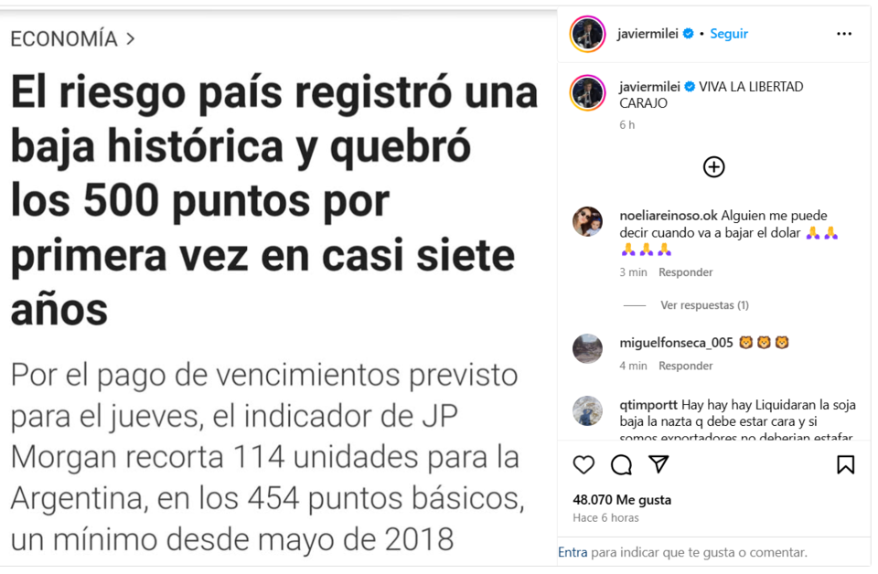 Riesgo país: desconcierto por el número con el que amaneció la Argentina 2 903835 posteo 20milei