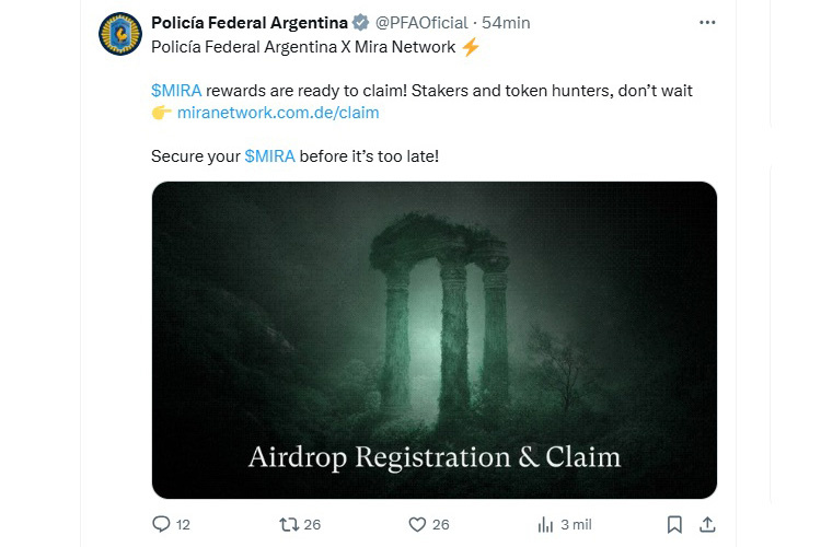 Investigan posteos en la cuenta oficial de X de la Policía Federal que promocionan la venta de criptomonedas - Image 1