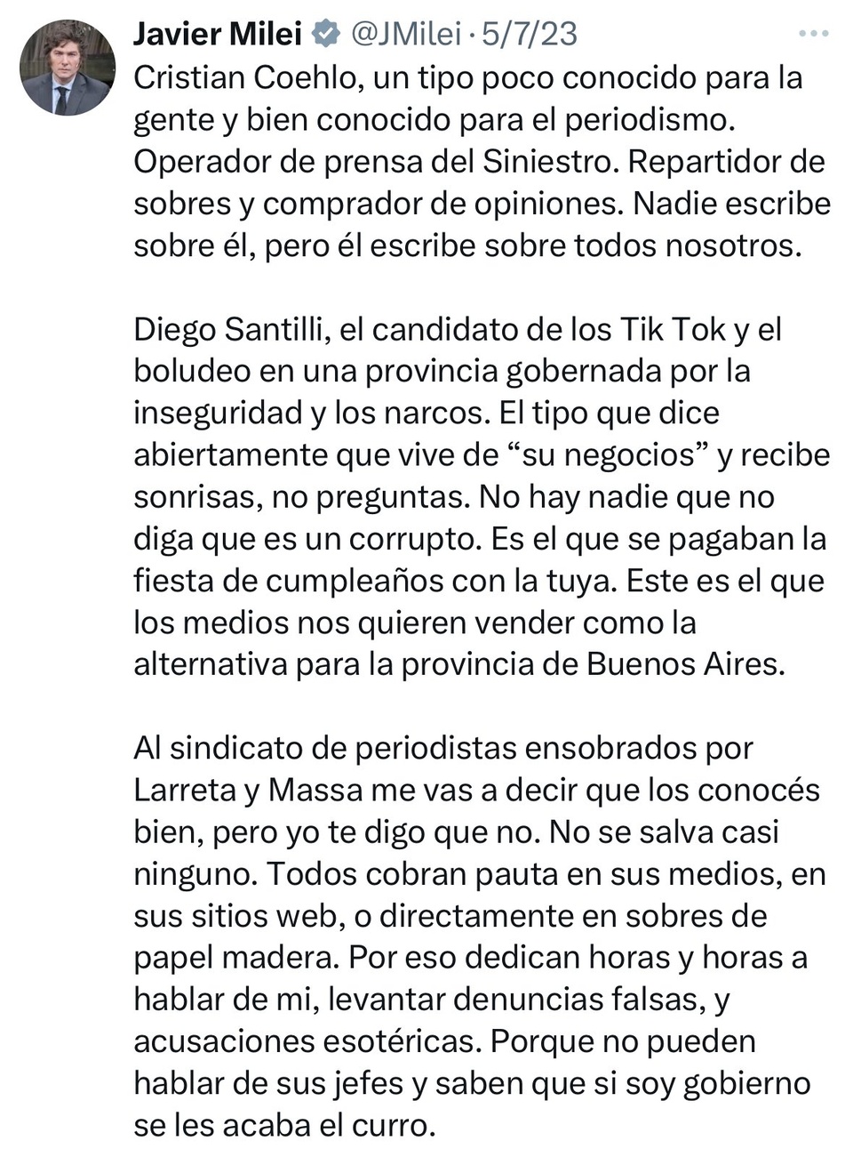 Habló Diego Santilli tras ser elegido por Milei para reemplazar a Espert en la Provincia - Image 2