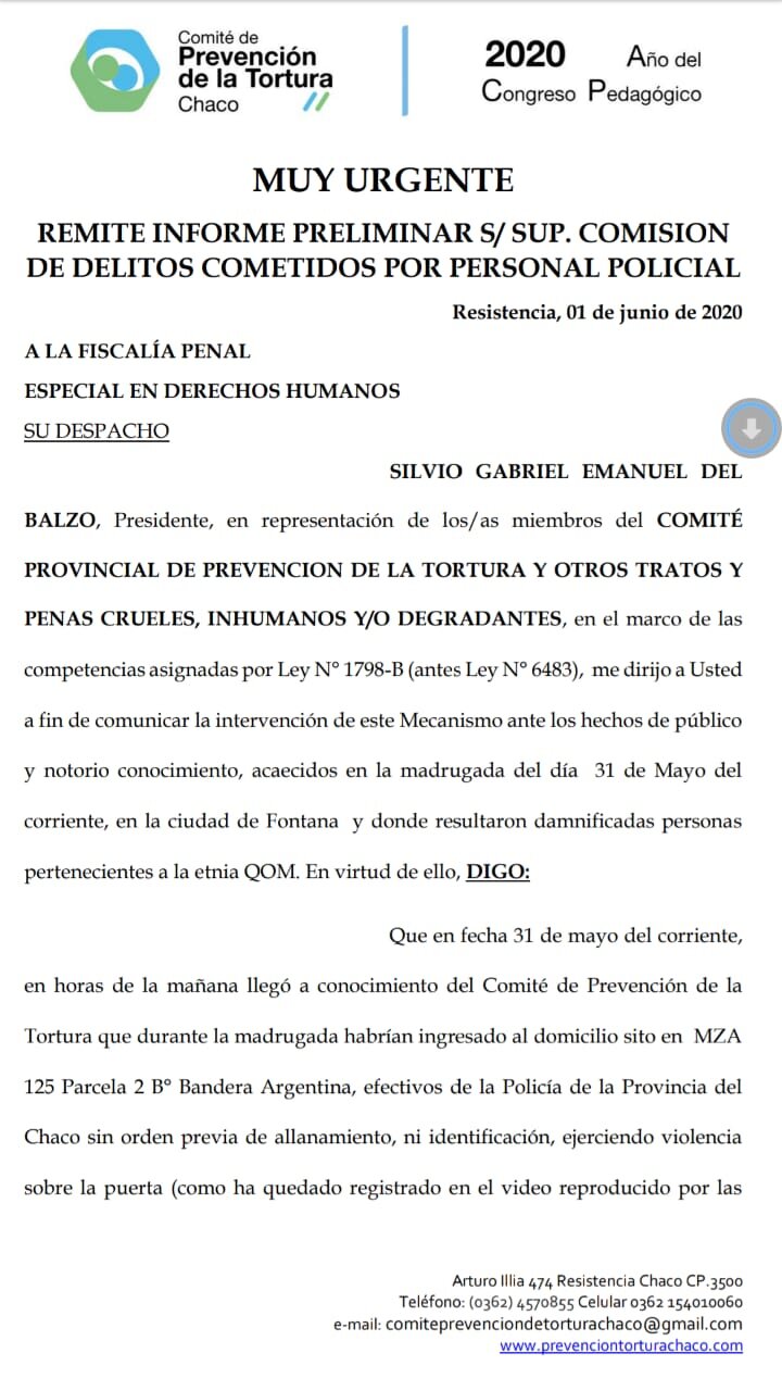 Ataque a familia qom El Comit contra la Tortura pedir la